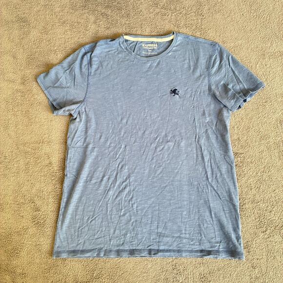 Express Blue Shirt Crew Neck Embroidered Logo Casual Classic Shirt Mens Size M - Picture 1 of 9